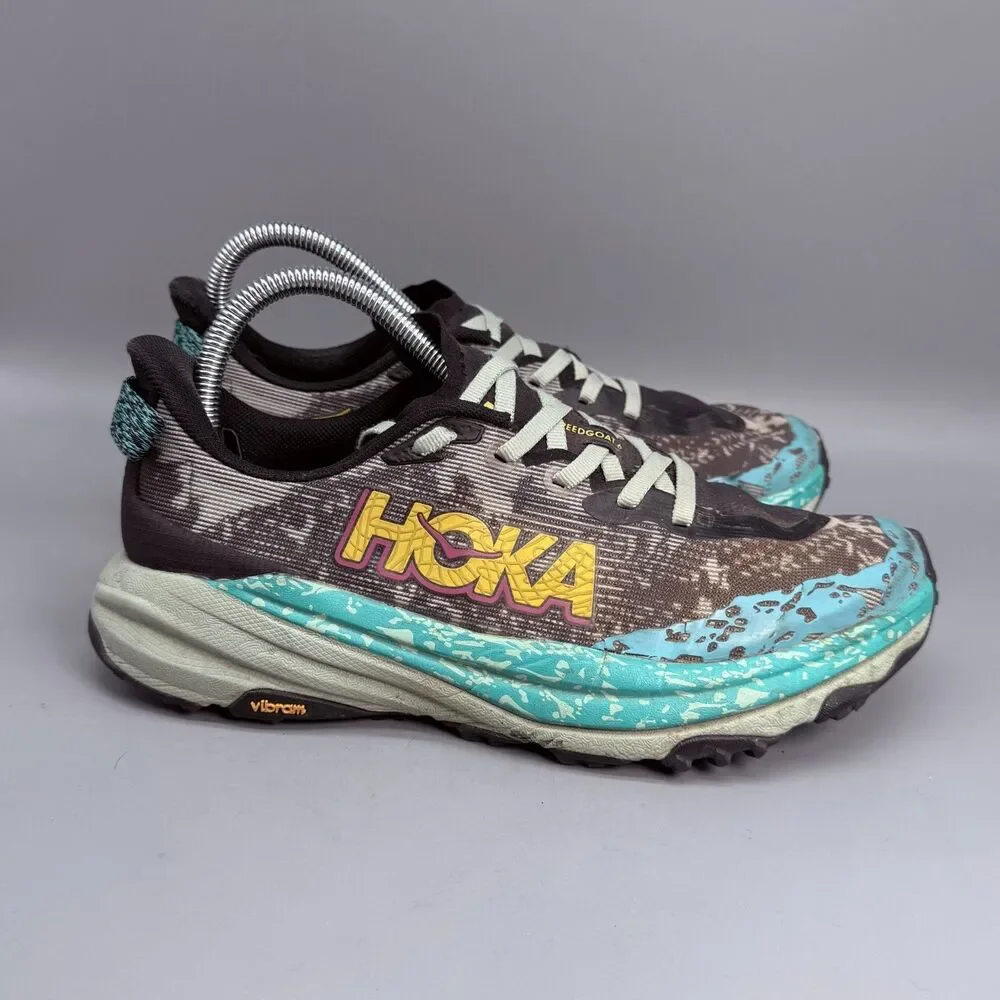 Hoka One One Speedgoat 6 Womens 7 Black Blue Aloe Vera Trail Running Sneakers